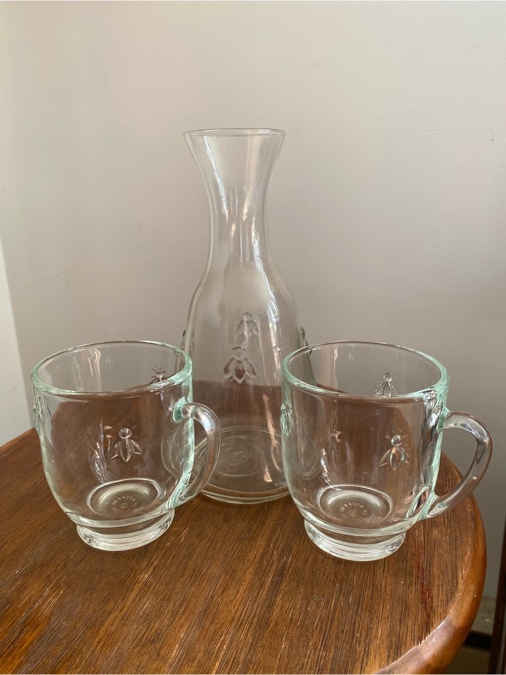 La Rochere Clear Glass Carafe and Mugs with Bee Accent - made in France